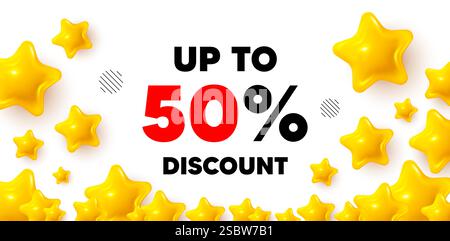 Jusqu'à 50 % de réduction. Affiche de prix de l'offre de vente. Bannière gagnante avec étoiles 3D. Vecteur Illustration de Vecteur