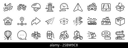 Pack d'icônes stockage, wifi avion et Parcel Line. Pour l'application Web. Icônes de ligne d'application. Vecteur Illustration de Vecteur