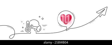 Homme malade avec icône de ligne de masque médical. Panneau de masque respiratoire de sécurité. Ligne continue avec plan. Vecteur Illustration de Vecteur