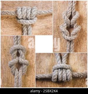 Corde à nœuds sur le fond de la vieille planches en bois Banque D'Images