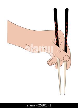 Main tenant des baguettes avec design noir et rouge Illustration de Vecteur