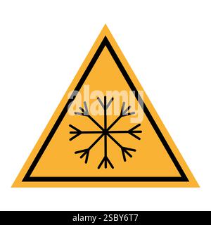 Avertissement : glace glissante. Triangle en forme de flocon de neige. Forme d'avertissement jaune. Symbole de prévention des risques. Illustration de Vecteur