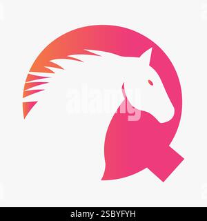 Logo de cheval initial sur la lettre Q concept avec symbole de tête de cheval pour le signe de course Illustration de Vecteur
