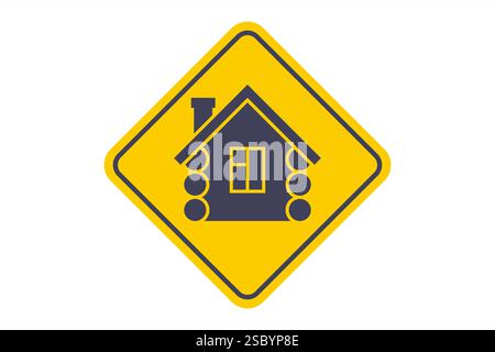 Icône de maison en bois de log sur fond jaune. autocollant mural. Illustration de Vecteur