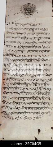 Hukamnama historique (édit) émis par Takht Hazur Sahib au mahant de Bunga Banjargaon pour envoyer des fournitures et d'autres biens à la congrégation sikhe de Banjara (Vanjara) à cette époque. Banque D'Images