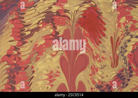 Texture marbrée d'Ébru avec motifs floraux Banque D'Images