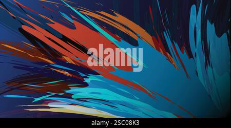 Une composition abstraite numérique audacieuse et colorée avec des coups de pinceau énergiques dans des teintes rouges, bleues et oranges. Parfait pour les arrière-plans, créatif. Illustration de Vecteur