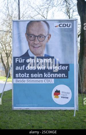 Affiche électorale du parti CDU pour l'élection du Bundestag de 2025 avec le candidat chancelier Friedrich Merz, Brême, Allemagne, Europe Banque D'Images