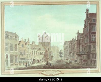 Gezicht vanaf de Ganzenmarkt te Utrecht in de richting van de Oudegracht met in het midden het huis Keyserrijk en het wed naar de werf op de achtergro. Banque D'Images