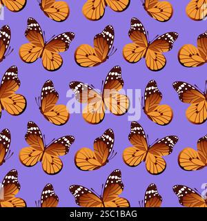 Un motif sans couture avec des papillons Monarch vibrants met en valeur leurs ailes orange et noire frappantes sur un fond complémentaire. Parfait f Illustration de Vecteur