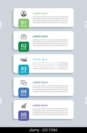 modèle de disposition d'onglet rectangle d'infographie de données 5. Arrière-plan abstrait d'affaires d'illustration. Illustration de Vecteur