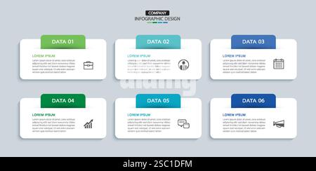 modèle de disposition d'onglet rectangle pour 6 infographies de données. Arrière-plan abstrait d'affaires d'illustration. Illustration de Vecteur