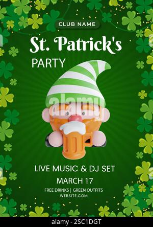 Patrick Day Party avec un leprechaun avec de la bière et de la musique live, illustration vectorielle Illustration de Vecteur