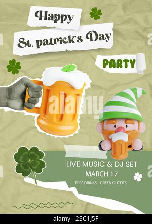 Joyeux, promotion de fête de Patrick Day avec musique live, bière et gnome festif, illustration vectorielle Illustration de Vecteur