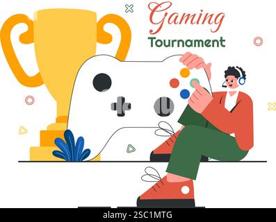 Tournoi E-Sports illustration vectorielle mettant en vedette deux joueurs en compétition dans un jeu en ligne pour une compétition de cybersport dans une arène de jeu Illustration de Vecteur