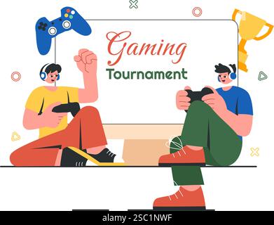 Tournoi E-Sports illustration vectorielle mettant en vedette deux joueurs en compétition dans un jeu en ligne pour une compétition de cybersport dans une arène de jeu Illustration de Vecteur