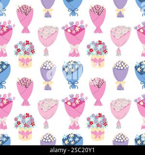 Bouquets floraux dans le papier d'emballage modèle sans couture Illustration de Vecteur