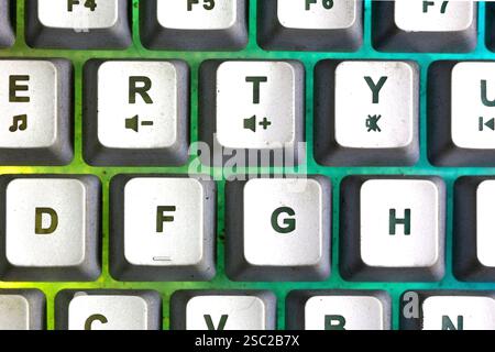 Photo détaillée de la touche du clavier avec rétroéclairage de couleur jaune et vert Banque D'Images