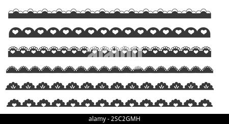 Séparateur simple de bordure festonnée avec coeur mignon et points ornement décoration de découpe de bord isolé sur fond blanc. . Illustration vectorielle Illustration de Vecteur