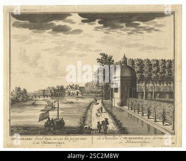 Gezicht op de Vecht in de richting van Nieuwersluis met rechts de theekoepel op de hoek van de buitenplaats Ouderhoek. Banque D'Images