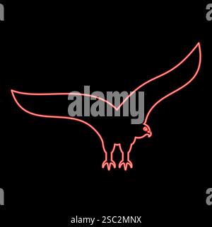 Neon Eagle chauve oiseau américain silhouette rouge couleur vecteur illustration image plat style lumière Illustration de Vecteur