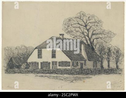 Gezicht op de voor en zijgevel van een boerderij aan de Provincialeweg te Bunnik op de hoek van de Molenweg. Banque D'Images