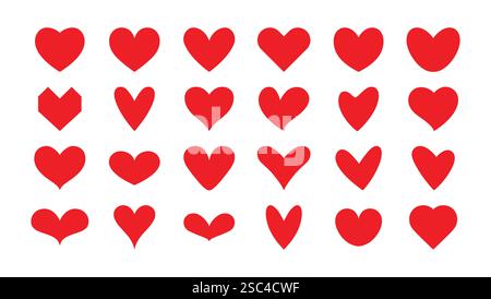 icônes de jeu de coeur rouge dans différents styles et illustration vectorielle multiples. aimez les oiseaux. spécial saint-valentin. Illustration de Vecteur