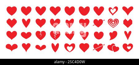 icônes de jeu de coeur rouge dans différents styles, illustration vectorielle. aimez les oiseaux. spécial saint-valentin. Illustration de Vecteur