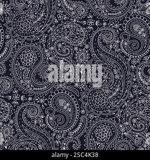 Motif sans couture Monohcrome avec motifs Paisley Illustration de Vecteur