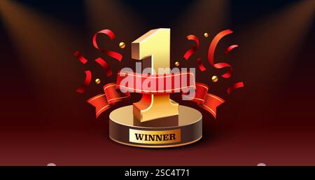 Gagnant numéro un, meilleur signe de prix podium, objet doré. Vecteur Illustration de Vecteur