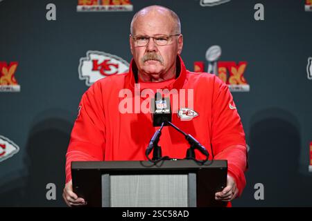 Andy Reid, entraîneur-chef des chefs de Kansas City, lors d'une conférence de presse au New Orleans Marriott, aux États-Unis. Les Chiefs de Kansas City affronteront les Eagles de Philadelphie au Super Bowl LIX dimanche. Date de la photo : mercredi 5 février 2025. Banque D'Images