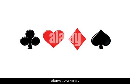 Icônes de costume de carte, costumes de diamants coeurs icônes de pique, Casino Poker et éléments graphiques de jeu. Illustration de Vecteur