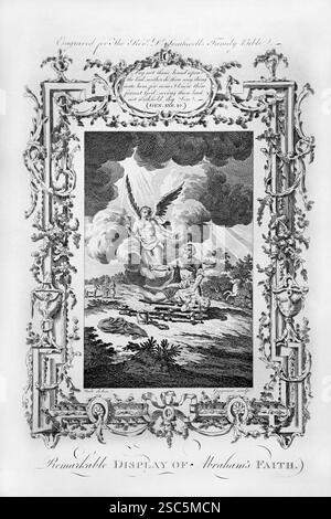 Gravure sur plaque de cuivre de la remarquable démonstration de la foi d'Abraham (procès d'Abraham) Genèse de l'Antiquité 1780 la famille du révérend Dr Southwell Bi Banque D'Images