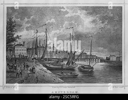 Pays-Bas. Amsterdam. Oude-Teer-Tuinen». Vue sur la zone près de Prins Hendrikkade. Gravure de G.M. Kurz. 1858. Banque D'Images