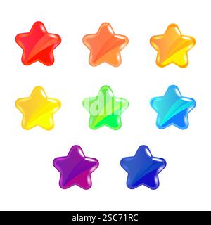 Ensemble d'illustration vectorielle brillante brillante brillante d'étoiles colorées de bande dessinée. Actif lumineux vectoriel pour la conception de gui isolé sur fond blanc. Illustration de Vecteur