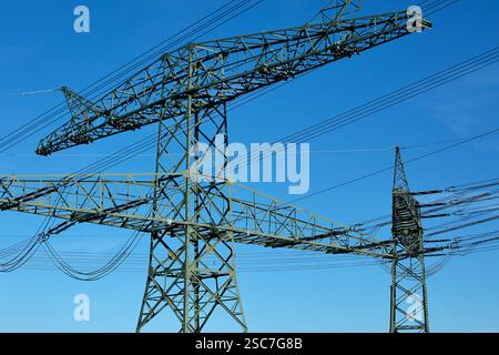 30.11.2024, Allemagne, Brandebourg, Maerkisch-Wilmersdorf - pylônes à haute tension devant la sous-station Thyrow. 00R241130D027CAROEX.JPG [VERSIONS DU MODÈLE Banque D'Images