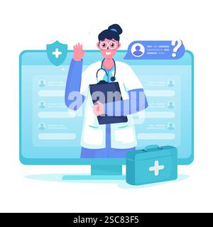 Illustration demande à un médecin en ligne conception de vecteur de soins de soutien médical Illustration de Vecteur