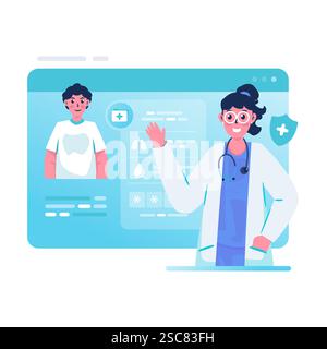 Illustration vectorielle du dossier médical par le médecin vérifiant les données du patient Illustration de Vecteur