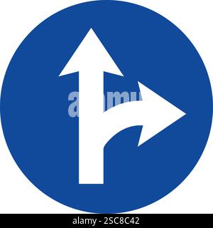 Clignotant avant ou à droite obligatoire. Fond de cercle bleu. Panneaux de signalisation et symboles. Illustration de Vecteur