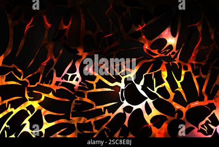 Motif de fissures de lave - fissures jaunes rouges incandescentes à travers une surface sombre, texture volcanique abstraite avec des effets de lumière fondue, fond de fractures brûlantes. Design de texture de feu orange de jeu Fantasy. Illustration de Vecteur