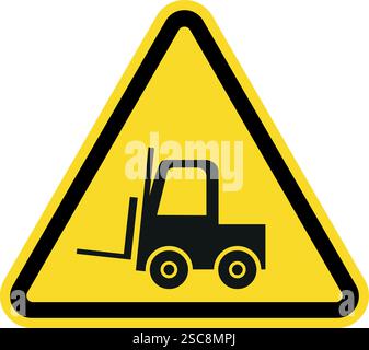 Panneau d'avertissement de danger pour chariot élévateur à fourche. Arrière-plan jaune triangulaire. Signes et symboles de sécurité. Illustration de Vecteur