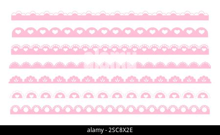 Bordure rose festonnée diviseur mignon simple avec coeur et points ornement décoration de découpe de bord isolé sur fond blanc. . Illustration vectorielle Illustration de Vecteur