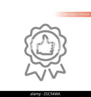 Icône de ligne de badge de qualité recommandée. Ruban de récompense pouce vers le haut, symbole de certificat de produit. Illustration de Vecteur