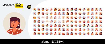 Avatars ronds dessins animés plats Mega bundle Illustration de Vecteur