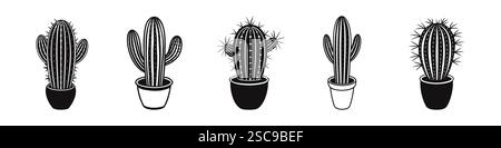 Ensemble silhouettes de cactus. Plante domestique. Illustration vectorielle. Illustration de Vecteur