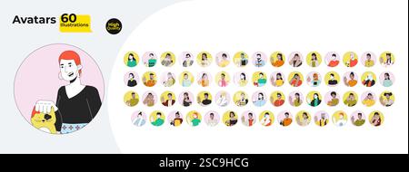 Avatars en cercles dessins animés plats méga bundle Illustration de Vecteur