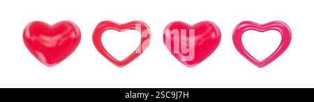 Ensemble de coeurs 3D réalistes rouges. Symbole de l'amour, relations amoureuses. Pour la conception Saint-Valentin, mariage, événements romantiques. Illustration vectorielle Illustration de Vecteur