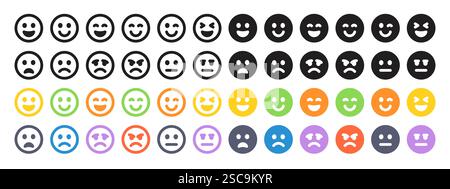 Ensemble d'émoticônes avec différentes humeurs. Collection emoji faces. Emojis style plat. positif et négatif dans le style de ligne. Illustration vectorielle. Illustration de Vecteur