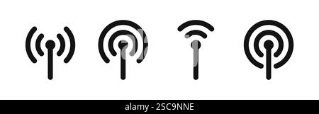 Icônes de tour d'antenne définies. Signal radio sans fil, tours de communication, tour radio, émetteur, récepteur signal sans fil. Illustration vectorielle. Illustration de Vecteur