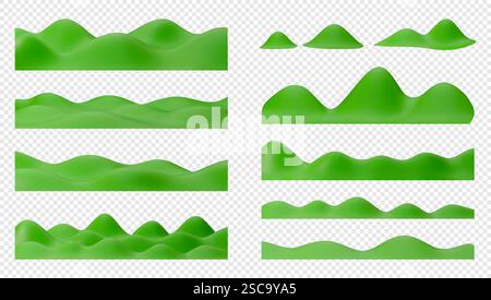 Ensemble de collines vertes 3D et de montagnes. Éléments de conception de paysage d'été. Illustration isolée vectorielle. Illustration de Vecteur